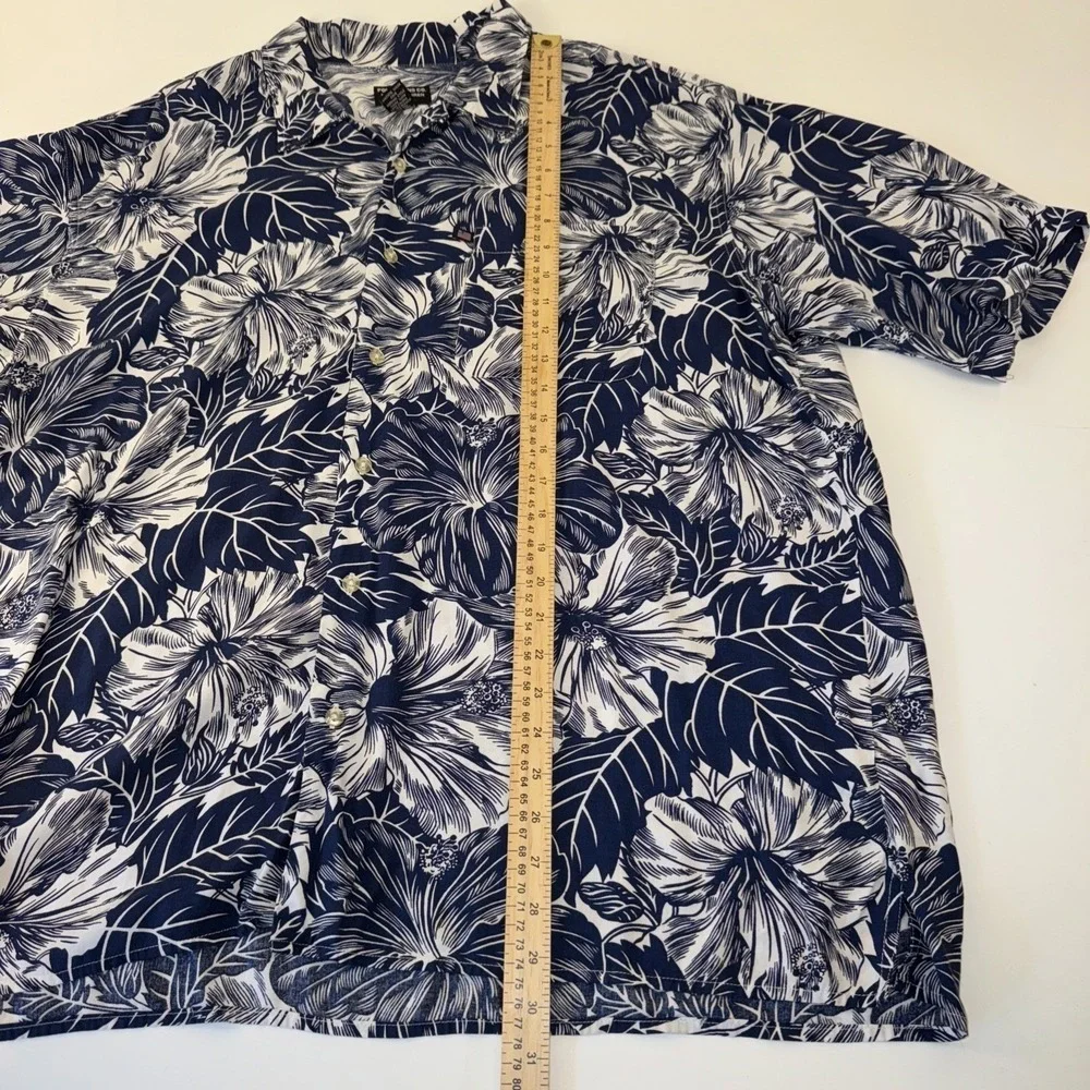 Polo Jeans Co Ralph Lauren Shirt Mens 2XL Blue Hibiscus Floral Rayon Hawaiian